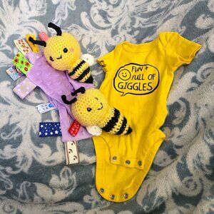 With Baby Bees Rattle, Cuddle Blankie, and a Onesie full of Giggles